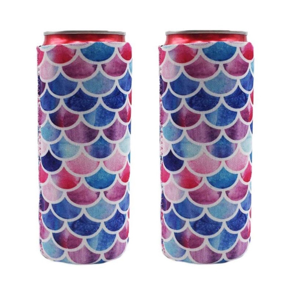 Mermaid Pattern Skinny Beer Koozie Set of Two NIP NEW Set of 2